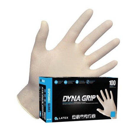 Sas Safety Dyna Grip, Latex Disposable Gloves, 7 mil Palm , Latex, Powder-Free, 2XL, 100 PK, White SA650-1005